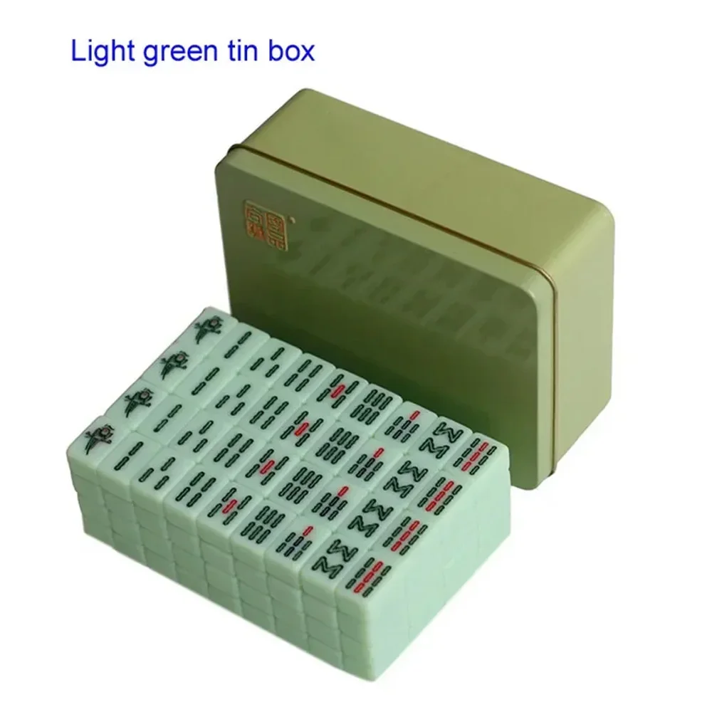 144개 미니 중국 마작 타일 20*14mm/26*18mm 게임 세트 틴 박스 포장 휴대용 여행용 보드 게임 가족 파티용