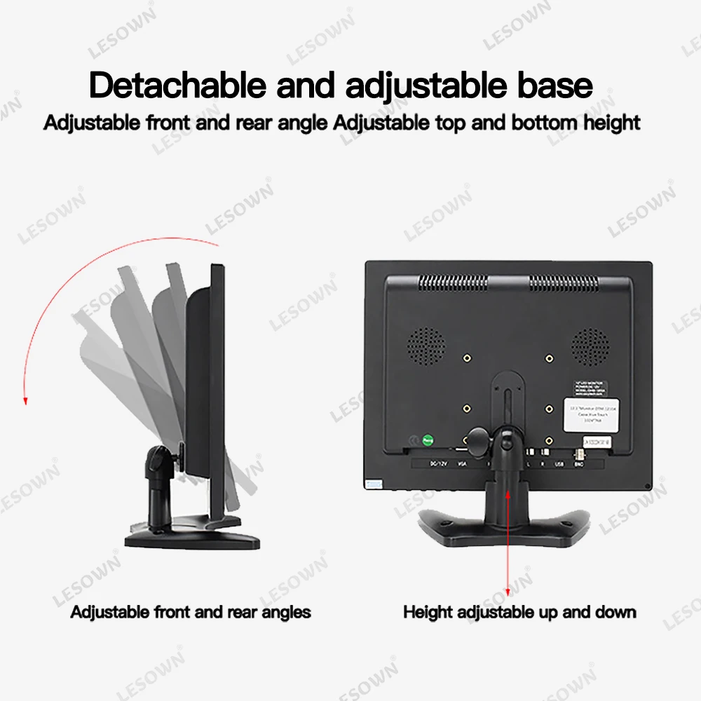 LESOWN 4:3 LCD 모니터, 1024x768 HD IPS 터치 VGA HDMI AV BNC USB 인터페이스 소형 디스플레이, 주차 PC 가정 보안용, 12 인치