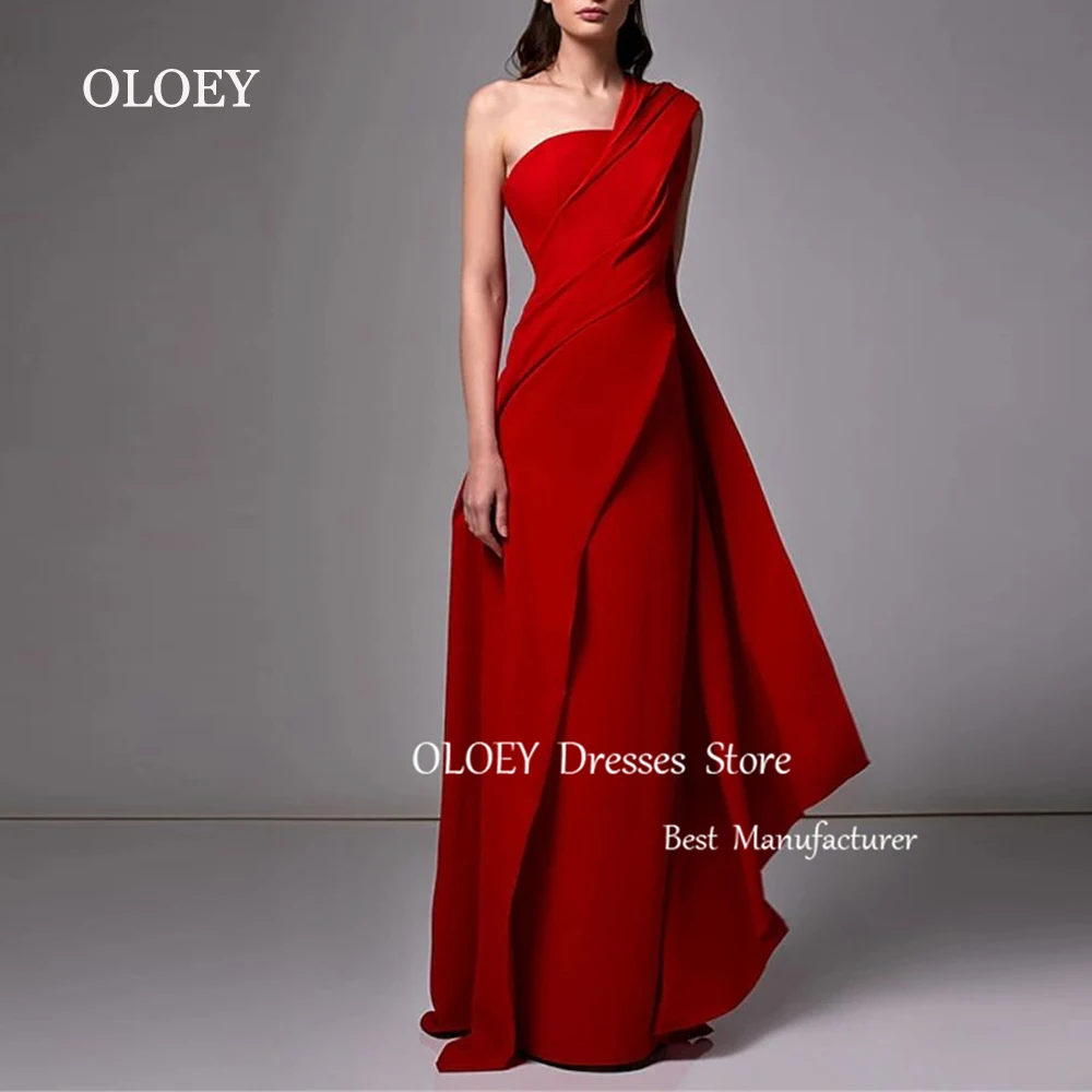OLOEY Modest Customized Red Straight Evening Dress Sleeveless Long Wedding Party Dress Pleats Women Prom Gowns Floor Length 1