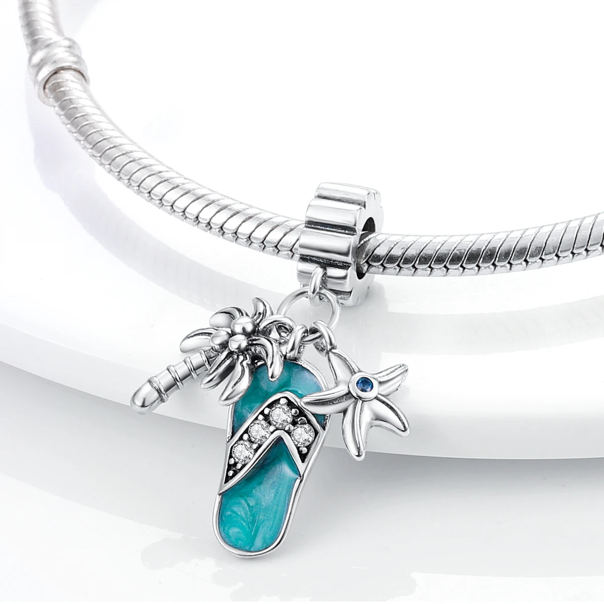 Silver Plated Dangle Charm Starfish Turtle Shell Dolphin Beads fit Original Bracelet Summer Collection Jewelry 3