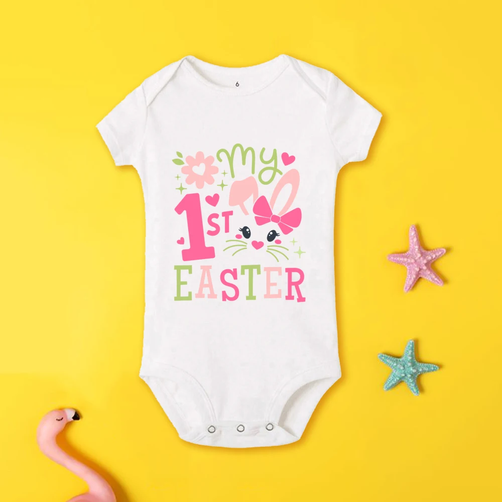 My First Easter Baby Bodysuit Easter Party Infant Outfit Bunny Printed Boys Girls Romper Jumpsuit Newborn Short Sleeve Jumpsuit 4