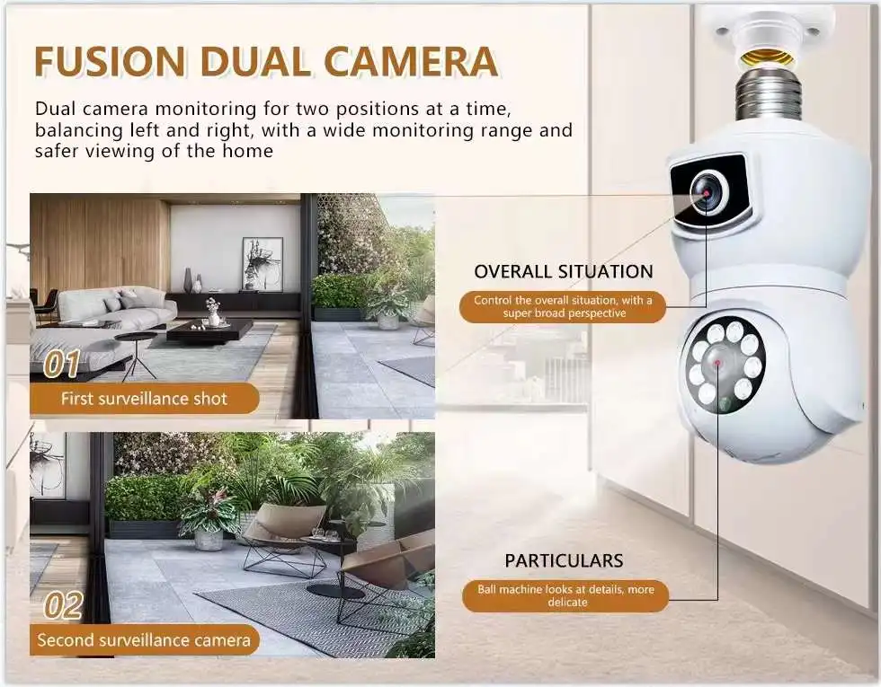 icam365/V380Pro 4MP Dual Lens E27 Lamp Head Socket Full Color Wireless PTZ IP Dome Camera Intercom Security CCTV Baby Monitor 6