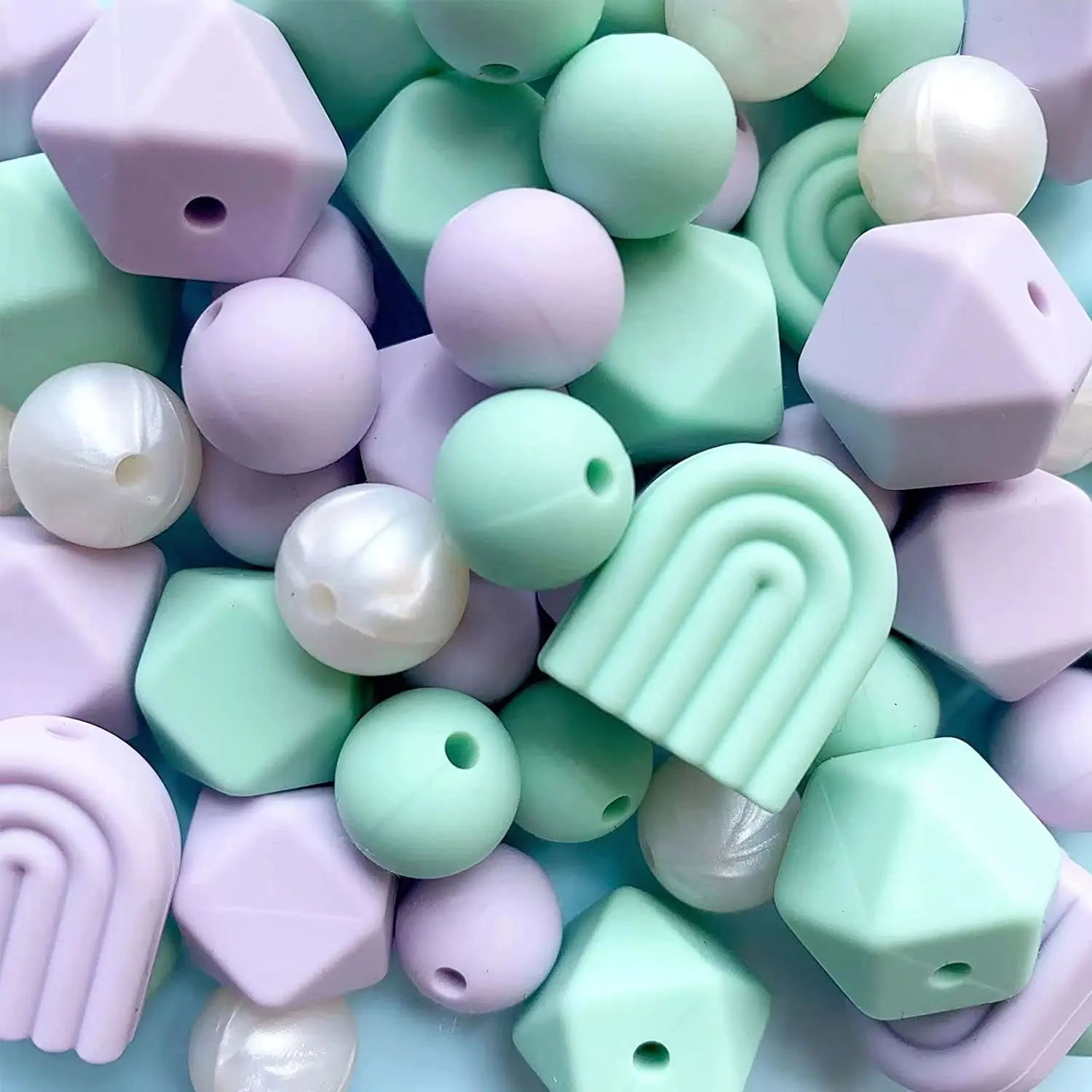 LOFCA Silicone Beads Baby Teething Food Grade Combination Beads For DIY Rainbow Silicone Baby Chewing Teethers