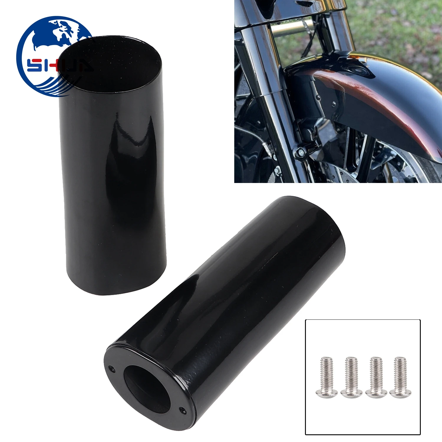 Motorcycle Front Fork Slider Cover Cowbells Plus 2" exten For Harley Touring Electra Road Street