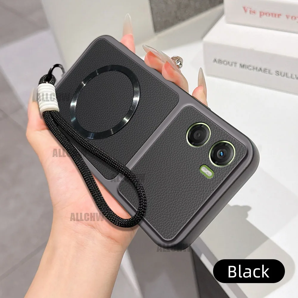 Luxurious Leather Matte Magnetic Hand Strap Phone Case