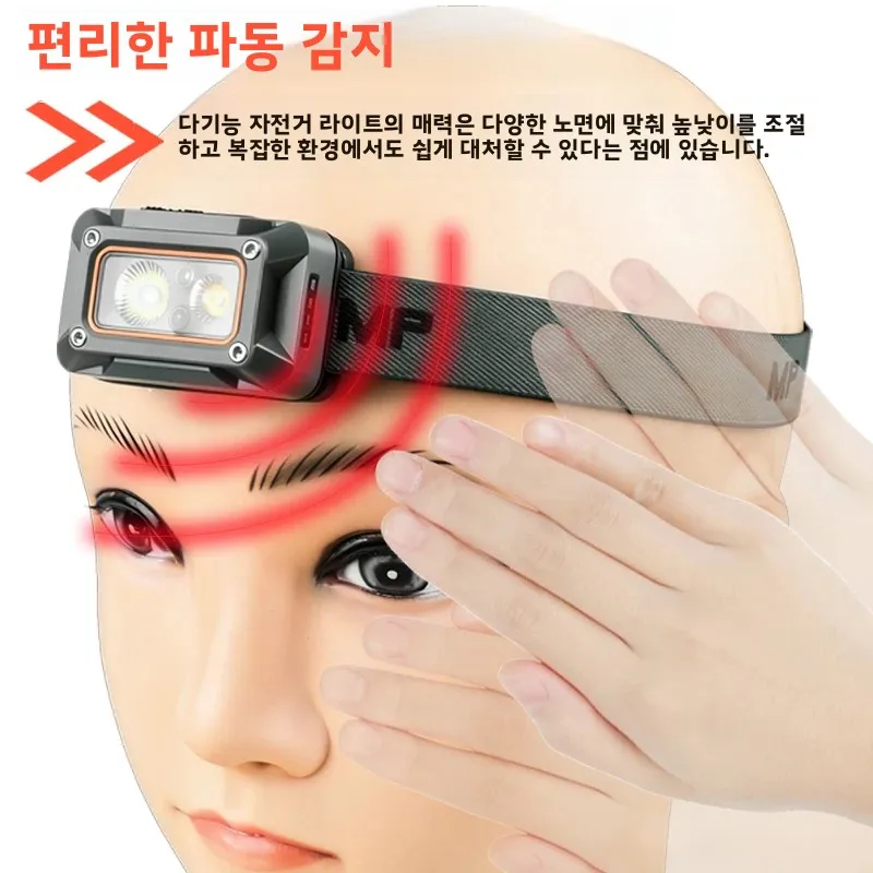 새로운 LED 경량 강력 조명 센서 헤드라이트 USB 충전 다중 광원 체스트 러닝 라이트 다기능 헤드라이트