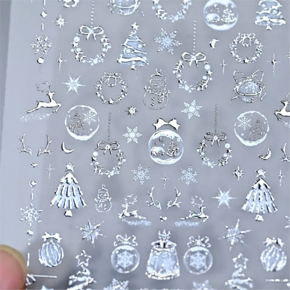 5D Embossed Gold Christmas Crystal Ball Wreath Nail Sticker Shiny Bronzing Snowflake Snowman Nail Decals Xmas Decor 1pcs #7