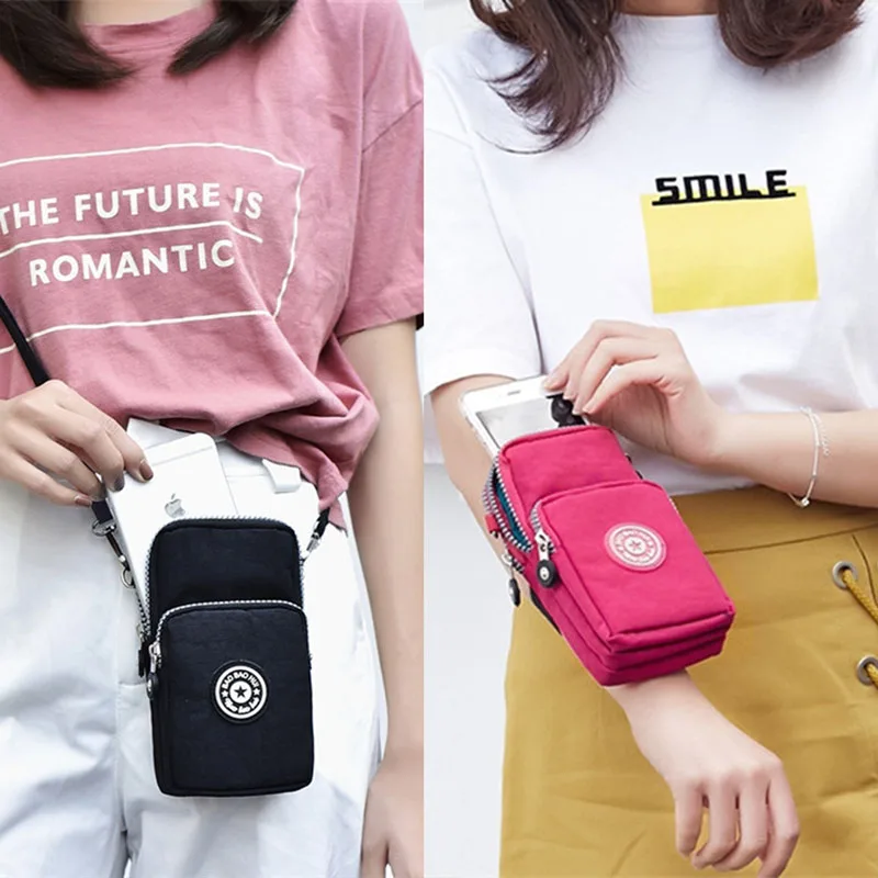 Shoulder Bag Women Waterproof Small Shoulder Bag Nylon Mobile Phone Bags Mini Messenger Purse Wallet Three Layer CrossBody Zipper Handbag