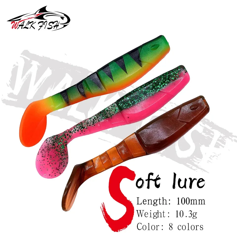 WALK FISH-Señuelos blandos de 10cm, 10,3g, cola en T, cebos blandos para pesca, sábalo de doble Color, Wobblers artificiales de silicona para lubina, 3 uds.