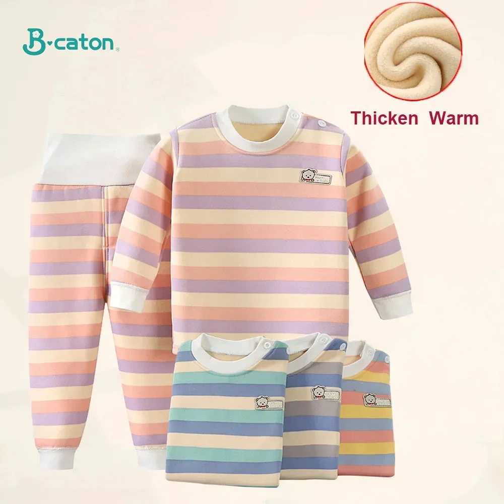 Children Clothes Autumn Winter Thicken Warm Plush Underwear Suits Boy Girl Tops Hight Waist Pants