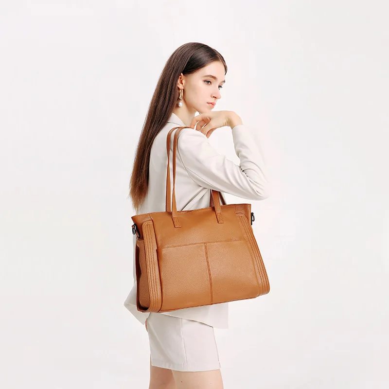 

Winter New Shoulder Bags OL Style Business Work Bag Genuine Leather Women Handbags Ladies First Layer Cowhide Large Shopping Bag