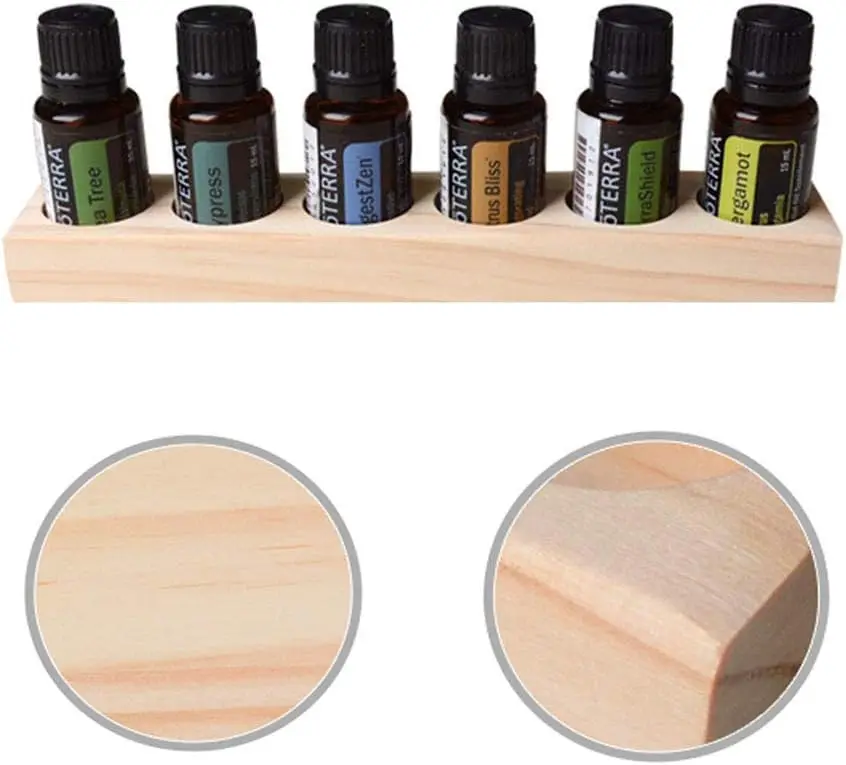 1-Tier Wooden Essential Oil Display Storage Organizer Holder Stand - 6 Slots Natural Hard Pine Wood Rack 5