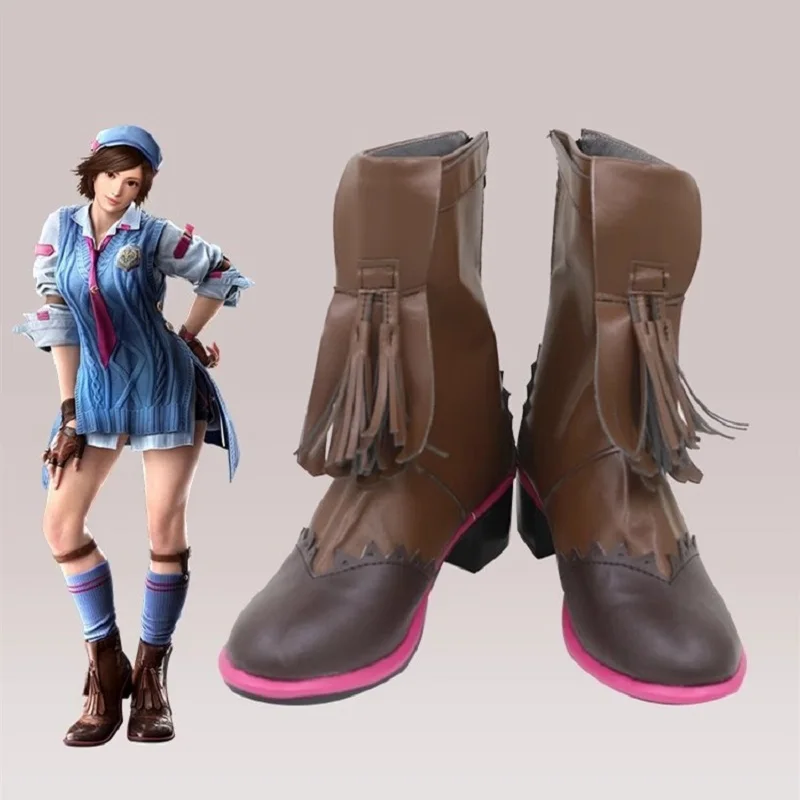 

TEK KEN 8 Asuka Kazama Cosplay Shoes Brown Handmade Faux Leather Boots