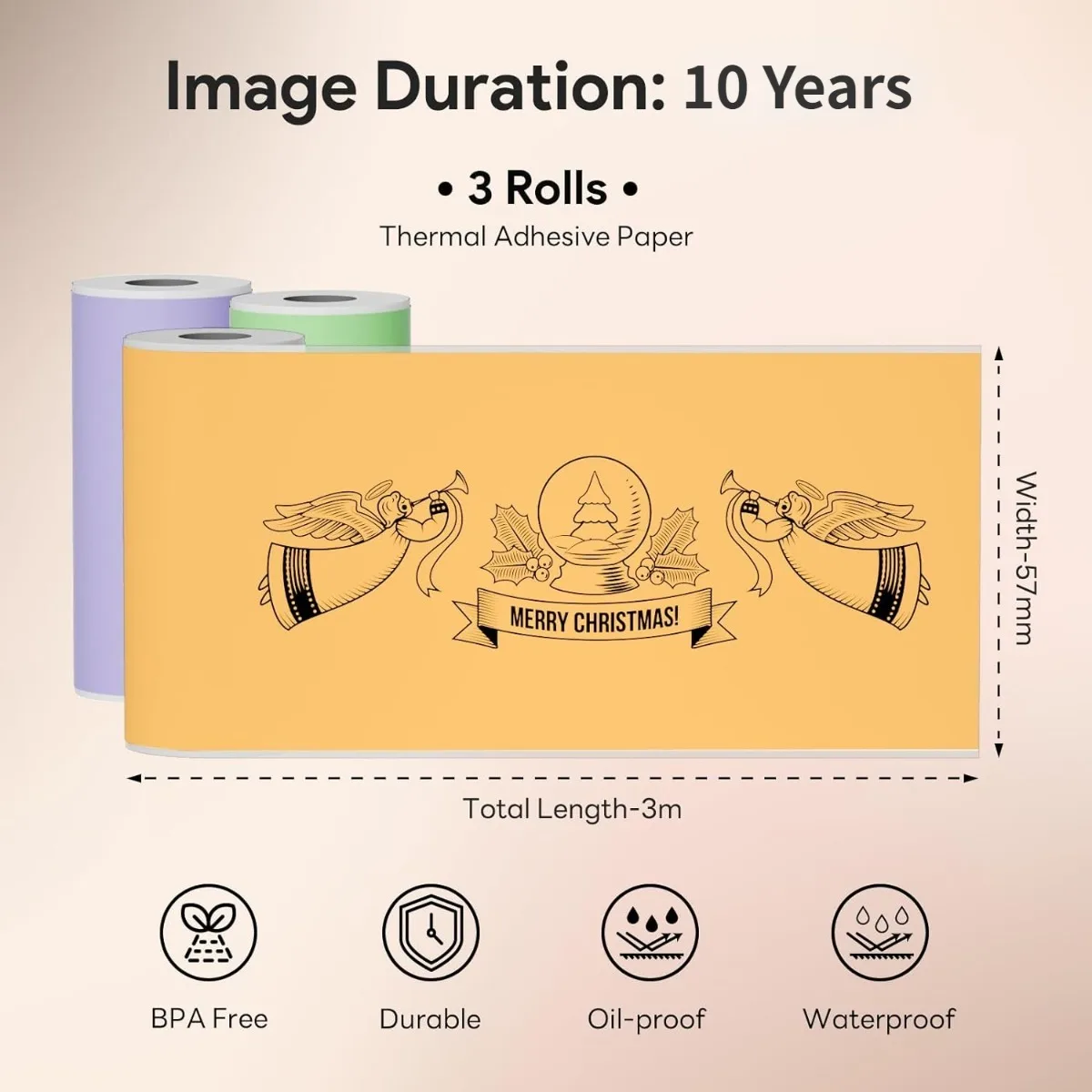 Mini Thermal Sticker Self-adhesive Color Sticky Printing Paper Rolls for Portable Mini Printer, 57x30mm,for Halloween Christmas