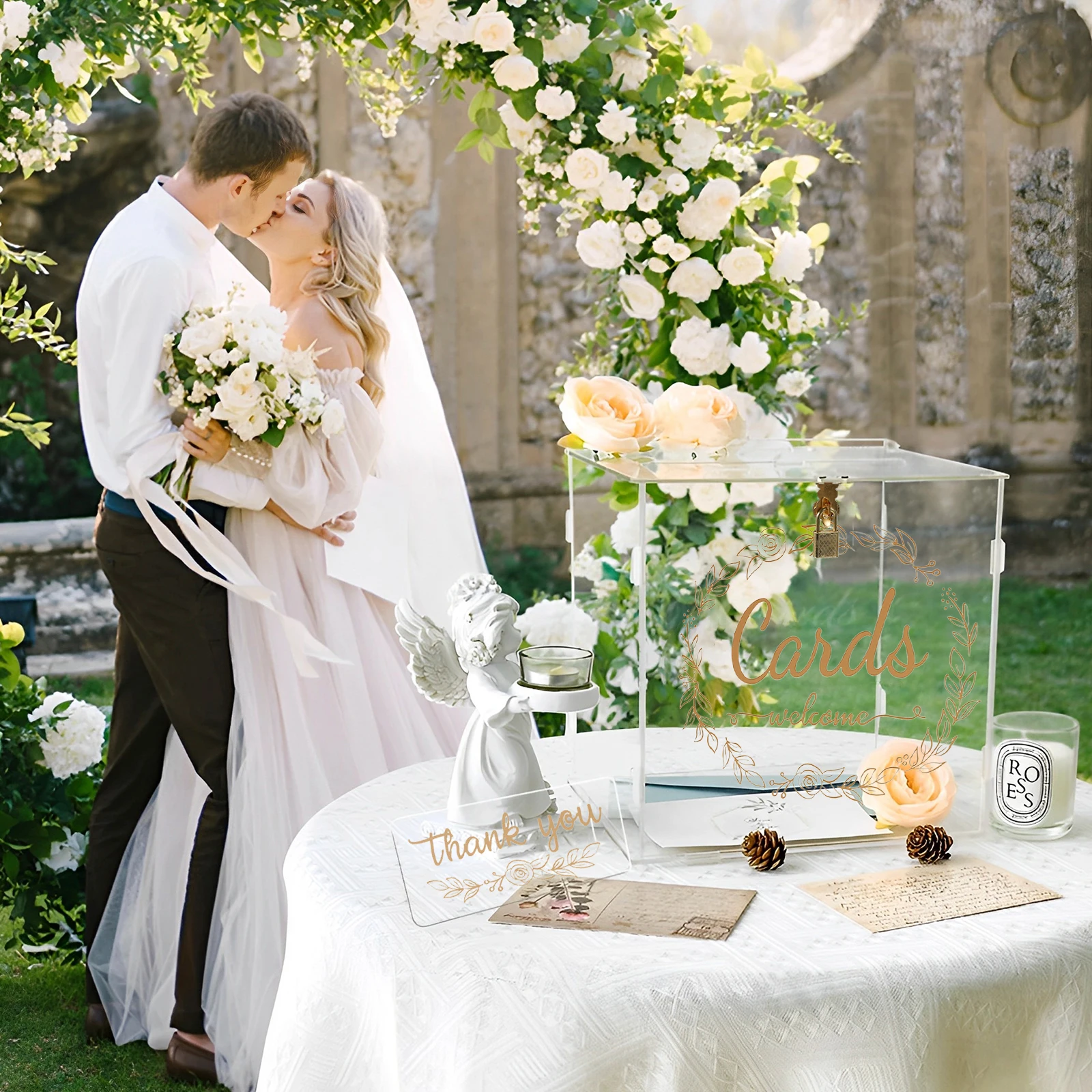 Acrylic card box clear wedding box with lock and slot sturdy transparent money holder decorative gift card envelop
