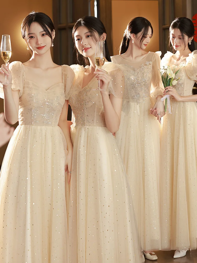 Styles Champagne Bridesmaid Dresses Women 2023 New Sweet