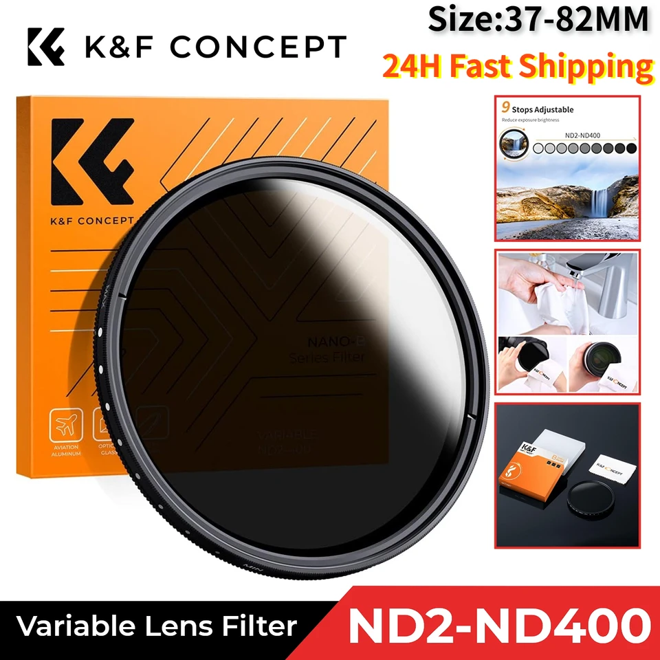 Filtro K&F Concept 82mm ND Variabile ND2-400 – Densità Neutra Regolabile Per Obiettivi DSLR