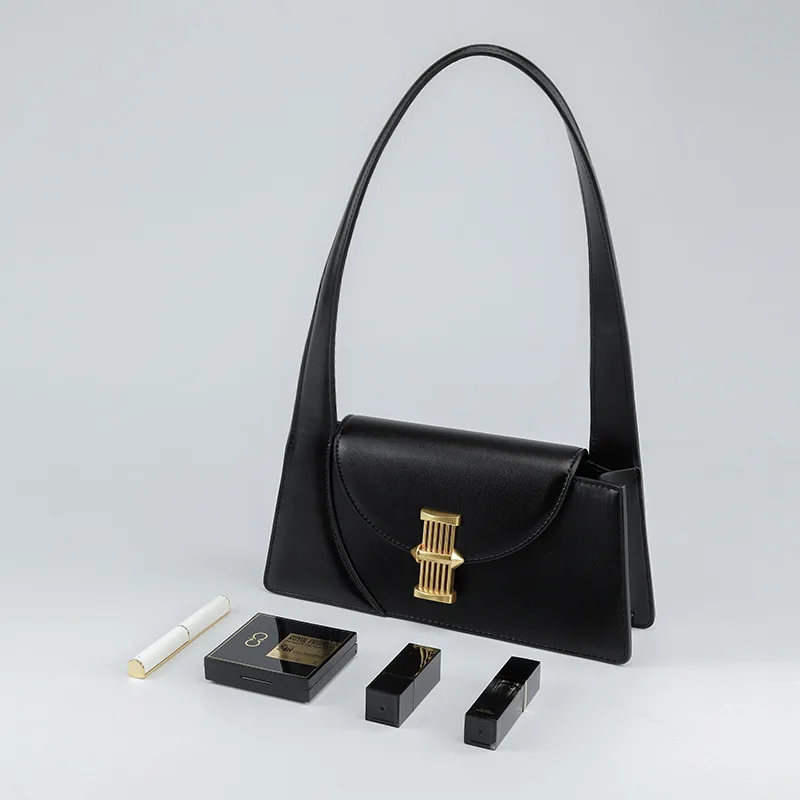 Withered 2024 New Retro Metal Buckle Leather Underarm Bag French Ladies Elegant Versatile Fashion Simple Handbag Women