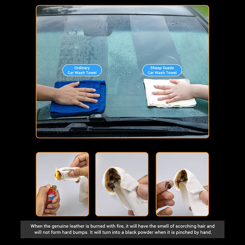 SEAMETAL Natural Chamois Car Cleaning Towel Suede Deerskin Cloth Quick Dry Wash Towel Super Absorbent Rags for Car Wash Care 3