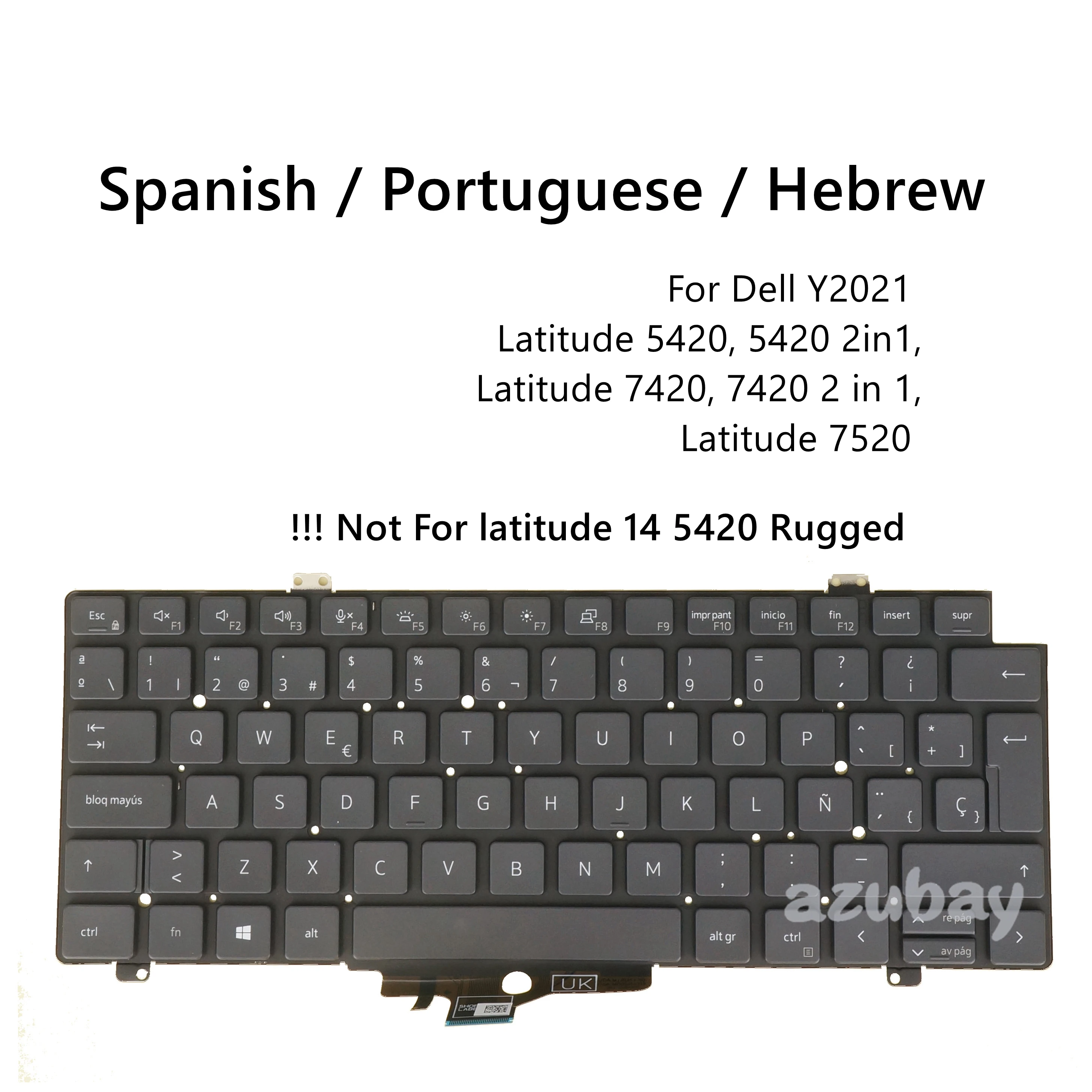 

Клавиатура для ноутбука с подсветкой для Dell Latitude 5420 5420 2 в 1, 7420, 7420 2 в 1, 7520 0K4WGN 0JMCWC 0DGGGV Испанский Португальский Иврит