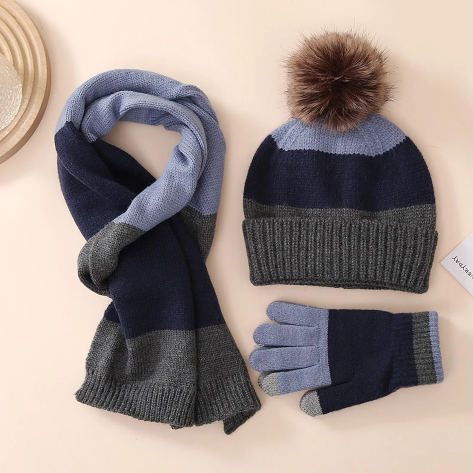 Gloves Scarf Hat Set Children 8 To 15 Years Old Winter Warm Suit Plus Wool Thickened Knitted Hat Gloves And Scarf Set