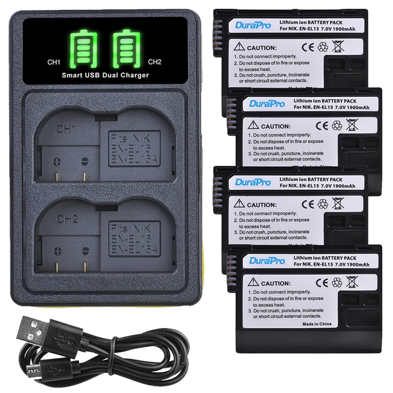 Durapro 1900Mah En-El15 Bateria En El15 Li-Ion Batteria + Caricabatteria Per Nikon D800E D800 D600 D7100 D7000 D7100 V1 Mb-D14 Macchina Fotografica