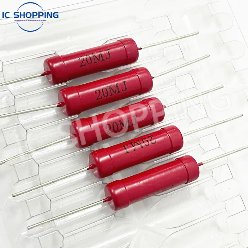 5pcs RI80 1W 2W 5W 10W Red Glass Glaze High-Frequency Non-Inductive High-Voltage Resistor 1K 2K 5K 10K 100K 200K 500K 1M 10M 50M