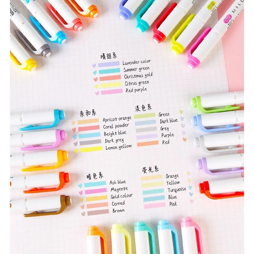 Highlighter Pen Set Japan WKT7 MILDLINER Twin Tips Zebras