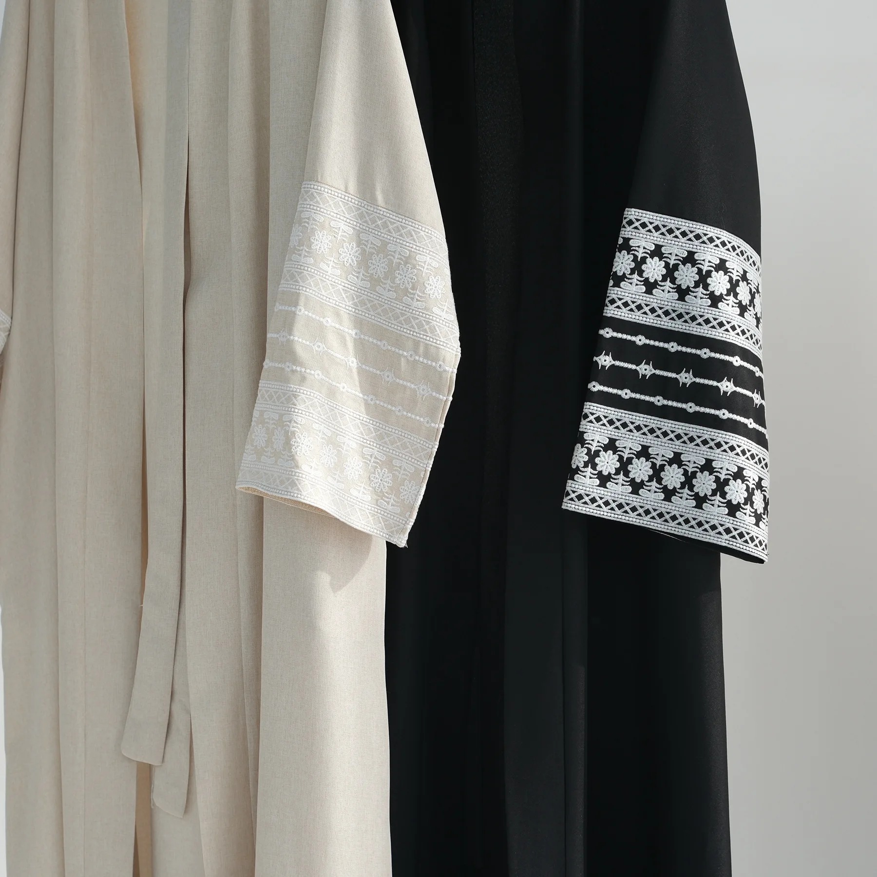 Linen Open Abaya Kimono Embroidery Muslim Hijab Dress Abayas for Women Dubai Luxury Turkey Kaftan Robe Ramadan Islamic Clothing