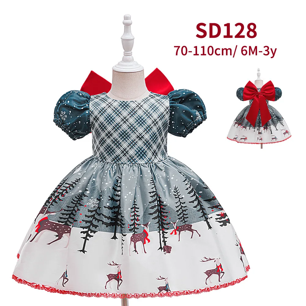 Toddler Baby Girls Dress Autumn  Winter Kids Red Christmas New Year Plush Warm Dress Infant Clothing Set Top+skirt For 1-4 Years