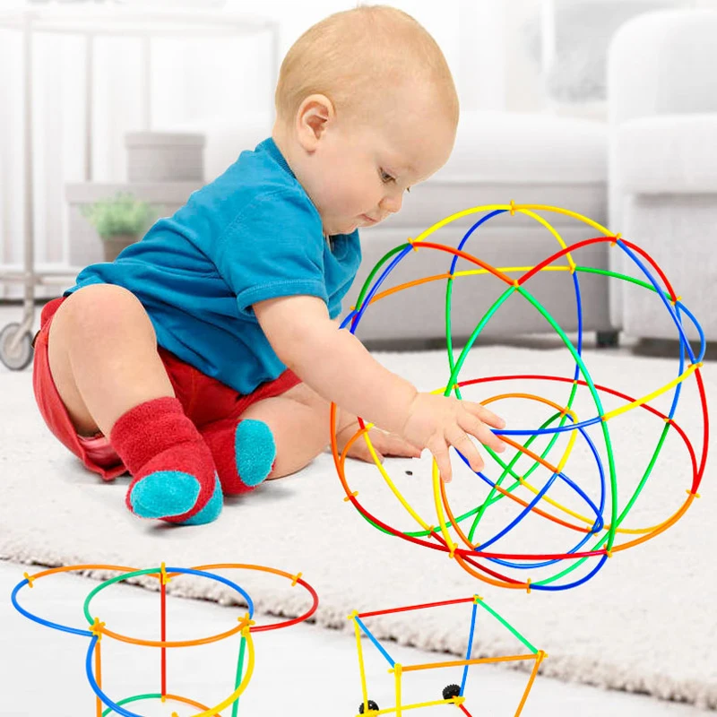 4D DIY Plastic Straw Building Blocks Stitching Inserted Construction Creative Assembled Blocks Educational Toys for Children