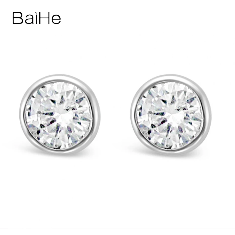 

BAIHE Solid 18K White/Yellow/Rose Gold 0.50ct H/SI Natural Diamond Round Stud Earrings For Women Men Trendy Wedding Fine Jewelry