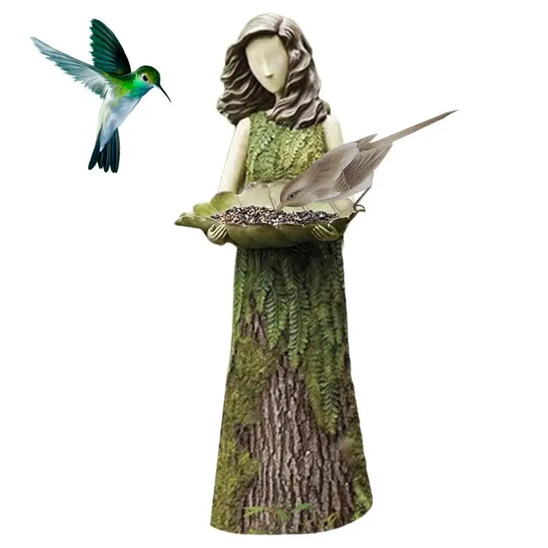 

Bird Feeder Fairy Statue Girl Fairy Garden Statue Resin Angel Sculpture Bird Feeder Bird Bath For Garden Lawn Yard Art Porch