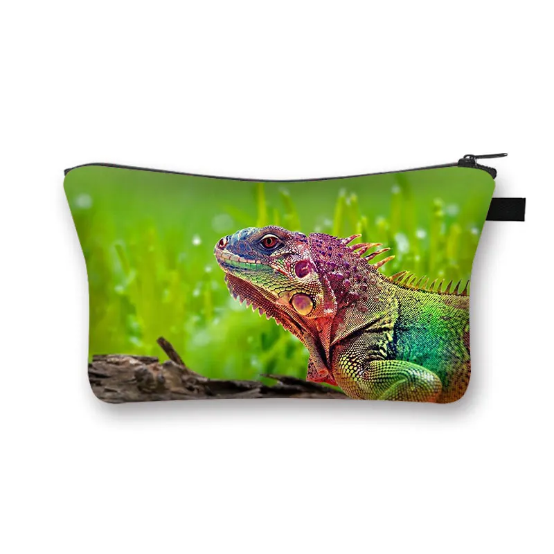 3D Crested Gecko / Bearded Dragon Print Cosmetic Case Women Pet Reptile Lizard Toiletries Bags Casual Lipstick Makeup Bags Gift 3