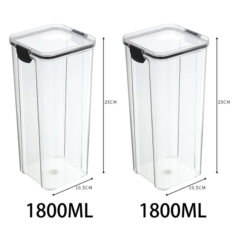 Set of 5 Stackable Transparent Food Storage Containers - Plastic Pantry Organizer Sealed Jars