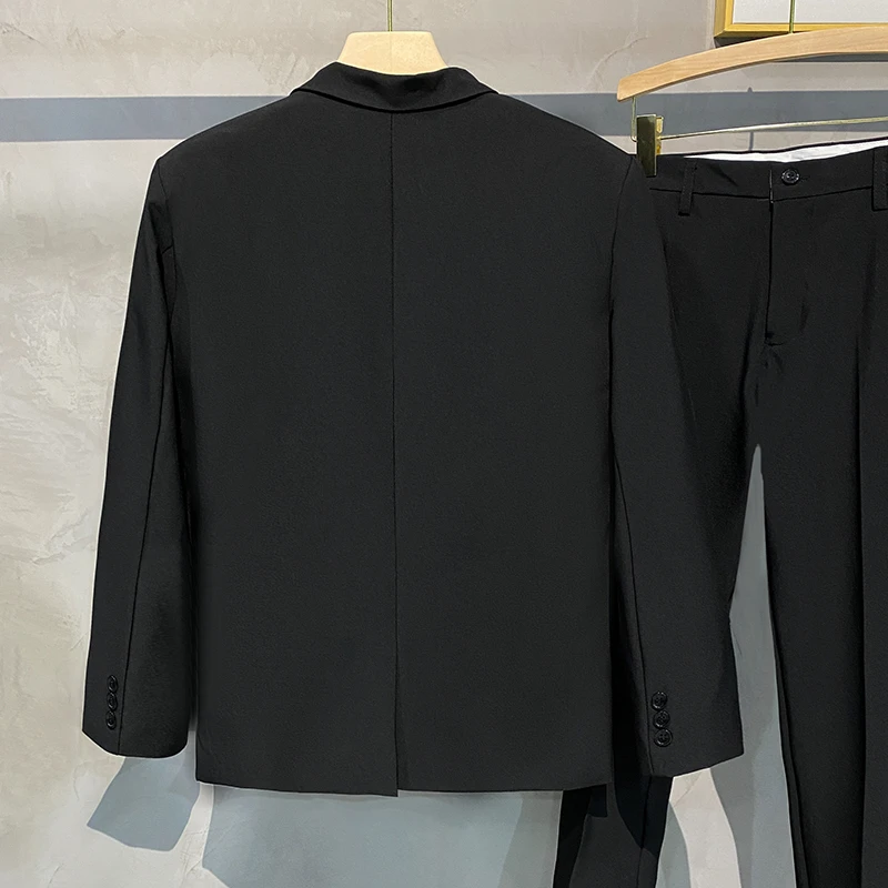 Men's Casual Blazer Jacket Classic Fashion Korean Loose Drape Business Formal Dress Jacket Spring Man Clothes Black Gray Khaki 5