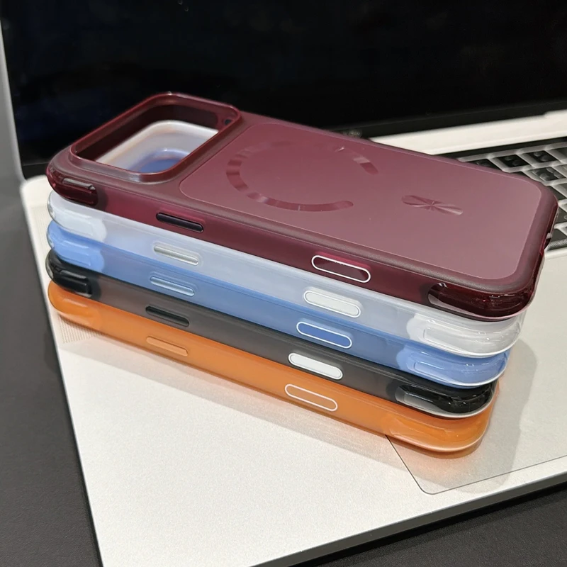Magnetic Airbag Shockproof Phone Case with Wireless Charging - Matte Hard PC Armor Cover