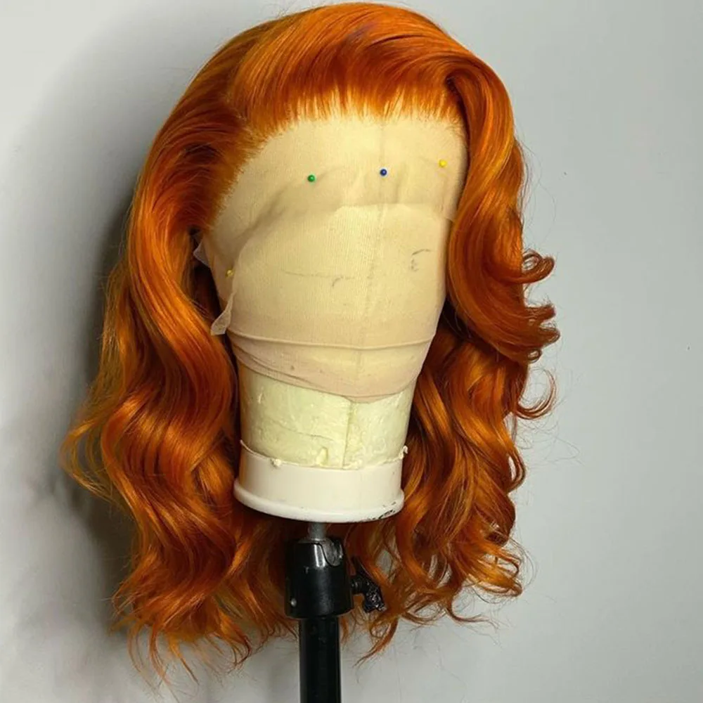 4/27 Body Wave 16 Inch Short Bob Wig HD Lace Frontal Human Hair Wigs Water Wave 13x4 Transparent Ginger Frontal Human Hair Wig
