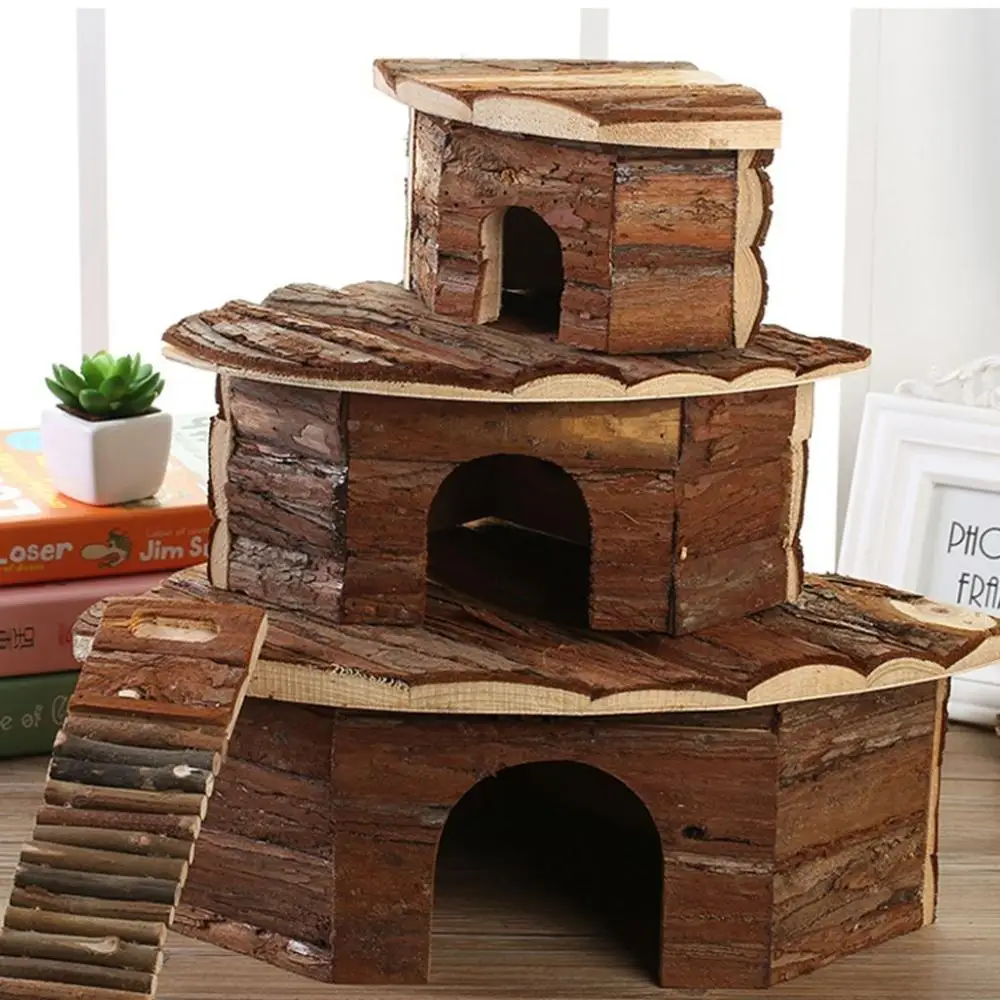 Wood Guinea Pig Sector Shape Bark of Tree Hamster Accessories Hamster Wooden House Pet Sleeping Cabin Chinchilla Hideout