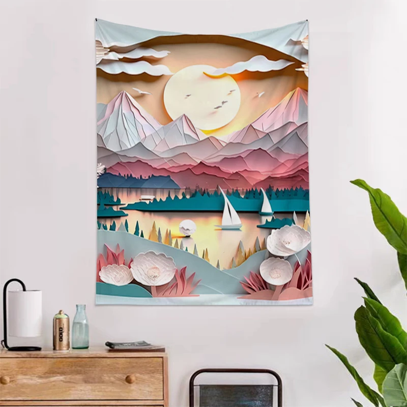 

Hanging Tapestry Decoration Bedroom Boho Wall Aesthetic Landscape Art Psychedelic Hippie Headboards Home Decor Tapestries Anime