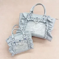 Lolita Lotus Leaf Edge – sac à main Ita rose pour femmes, sac à main de Style japonais JK, poignée d'uniforme Y2k, sac à main esthétique Harajuku pour dames 3