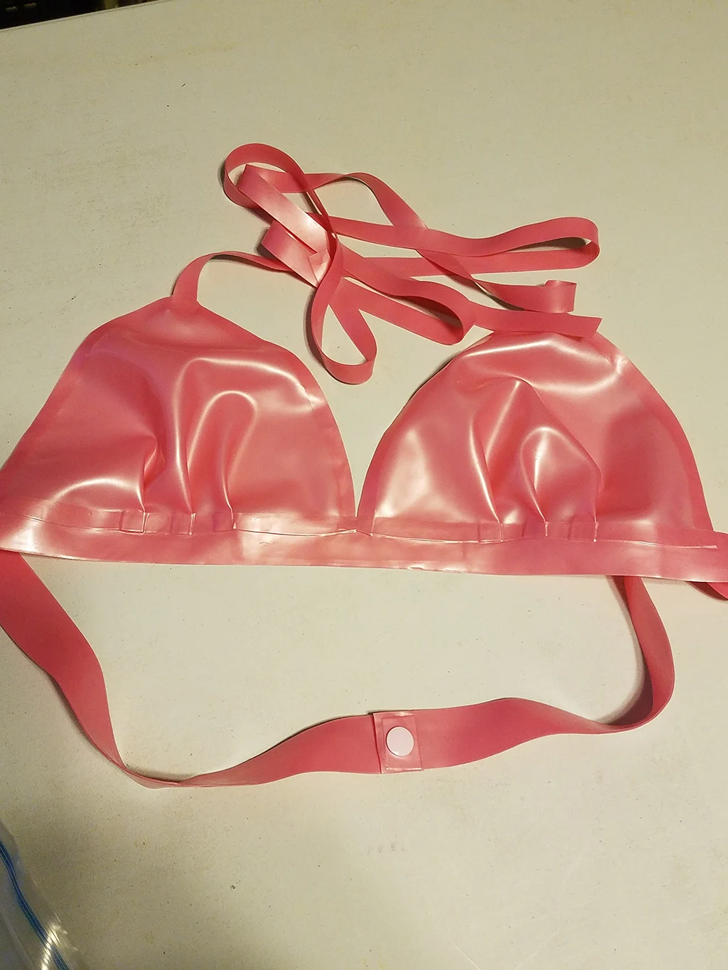 Sexy Women Lingerie Red Natural Halter Latex Bra Rubber Underwear with Back Button or Lace