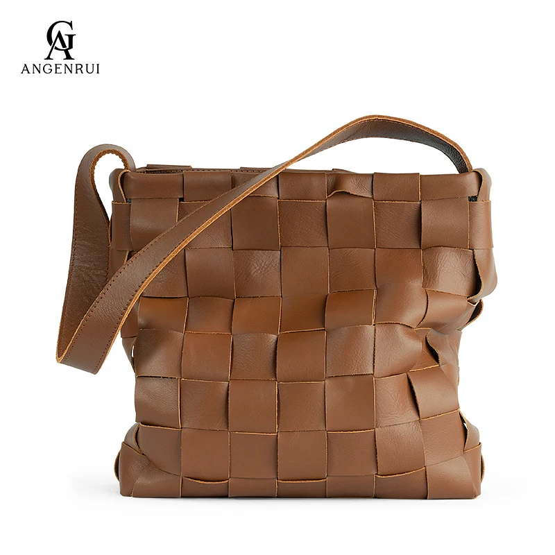 

ANGENGRUI Luxury Genuine Leather Hobo Bag Fashion Design Handwoven Shoulder Bag for Women's Leisure Soft Natural Cowhide Purse