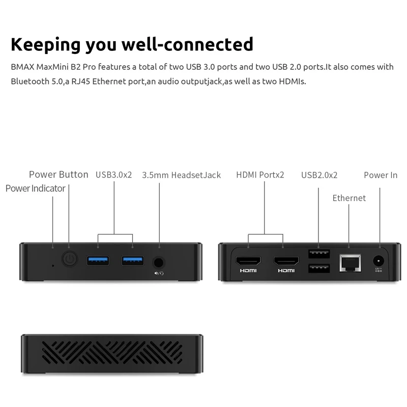 BMAX-Mini PC B2 Pro Mini, Windows 11, todo en uno, HDMI, Intel N4000, 8GB de RAM, 256GB SSD, Intel UHD Graphics 600 Micro Deskt 6