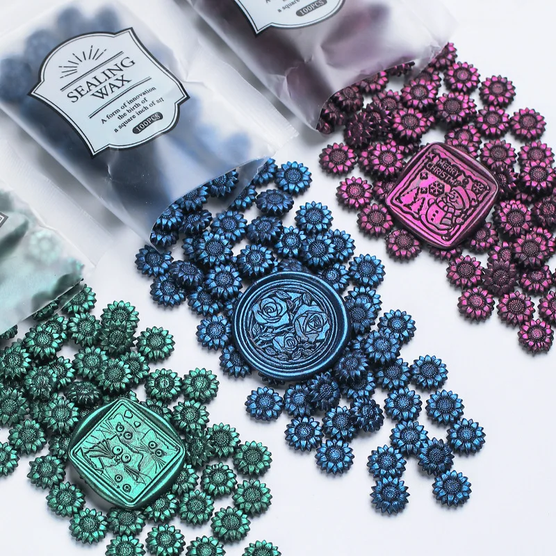 Sunflower Sealing Wax 100pcs Aurora Color Wax Beads DIY Envelope Letter Wedding Invitation Scrapbooking Flashing Sealing Stamp
