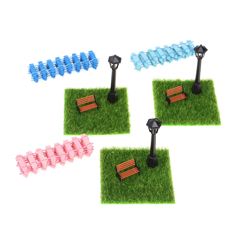 

7pcs/set 1/12 Dollhouse Miniature Lawn Street Lamp Park Chair Railing Decor Toy