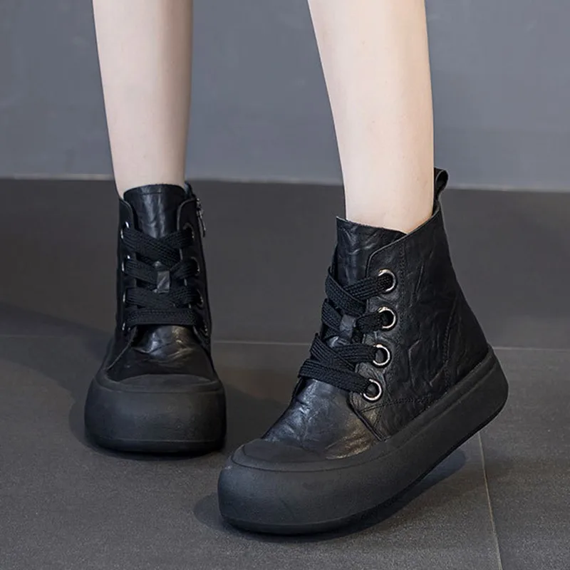 Booties Fall/Winter 2023 New Mid-Tube Women's Boots Top Layer Cowhide Thick Soled Fashion Versatile Leather Women's Boots