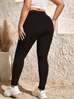 Women Plus Size  Black High-stretch Leggings Wear Nine-point Pants High-waisted Plus Fat Solid Color Small Feet Pants - Image 5