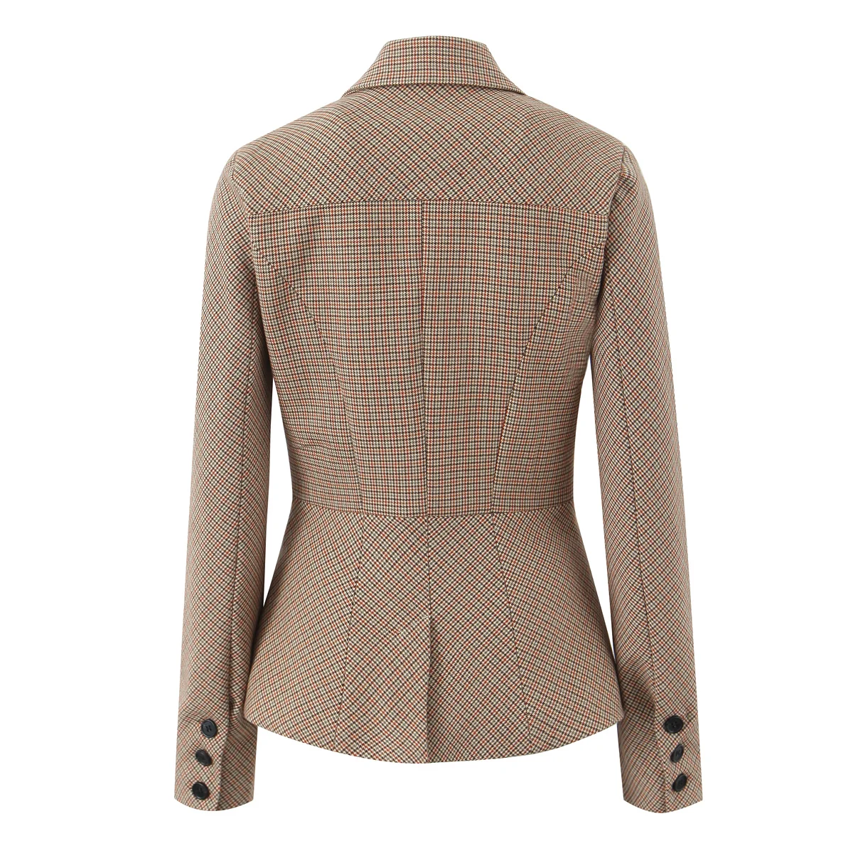 2 pieces 1 set Women Slim Boning Waist Removable Faux Fur Collar Houndstooth Plaid Blazer + High Waist A line Mini Skirt Suits