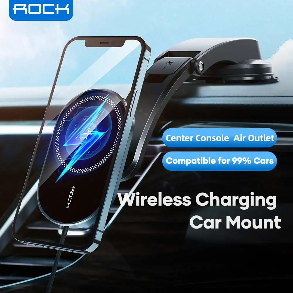 

ROCK 15W Magnetic Wireless Car Charger Mount For iPhone 13 12 Pro Max Fast Charging Wireless Charger Car Holder GPS Bracket